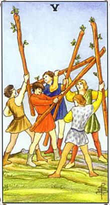 塔羅權杖五正位/逆位愛情事業財運解讀